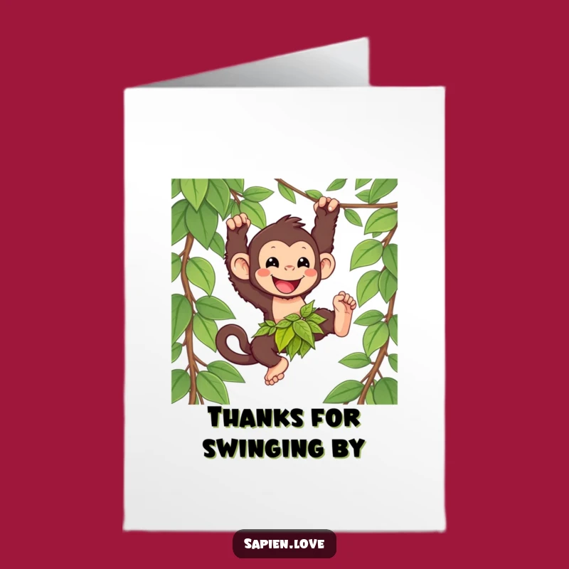 Free Printable Swinging Primate Thank You Card - Tropical Downloadable Gratitude