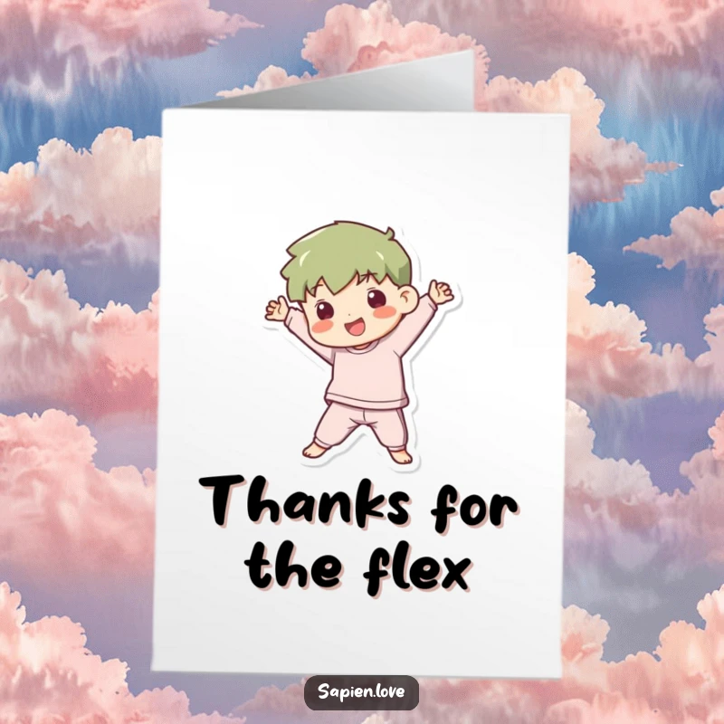 Kawaii Free Printable Thank You Card: Playful figure strikes a dynamic pose, expressing warm thanks.