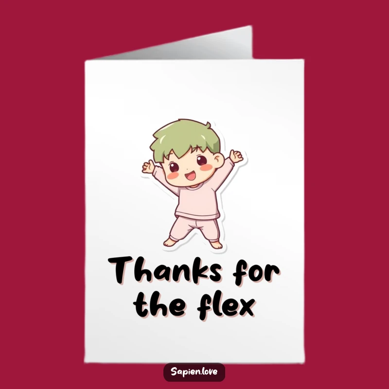 Free Kawaii Thank You Card: Playful Figure Poses with Gratitude!