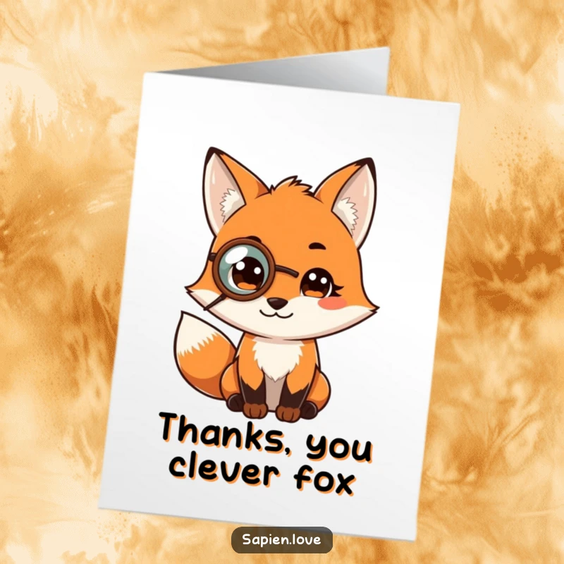 Funny Free Printable Thank You Card: A wise fox with a monocle offers a look of profound thanks.
