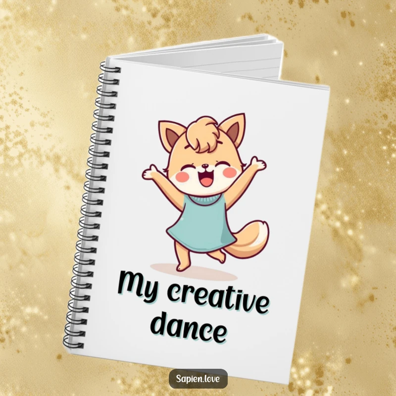Funny Notebook with a stylized person featuring animal features dancing, offering a cheerful cover for notes and creative inspiration.