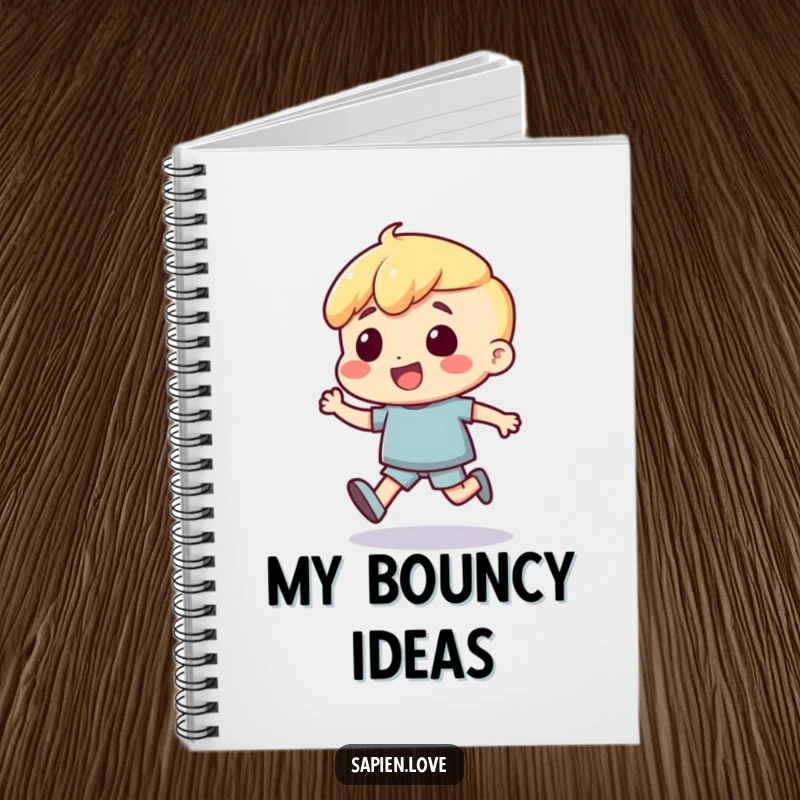 Funny Notebook: A human character is depicted with an excited bounce, ready to capture energetic thoughts and ideas.