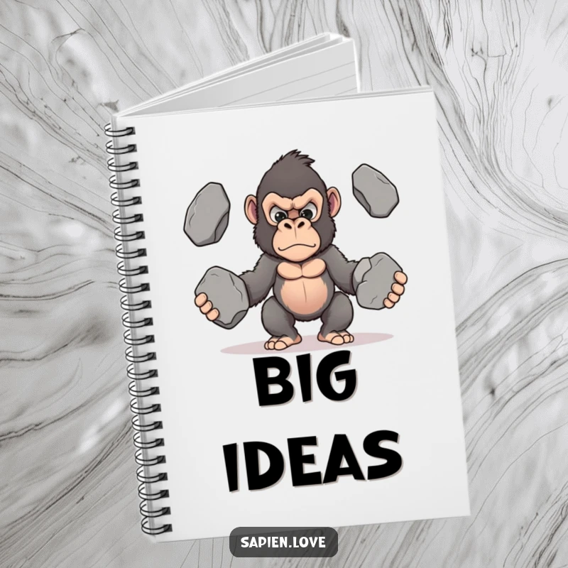 Funny Kawaii Gorilla Notebook, a determined gorilla juggling stones, humorous and practical journal.