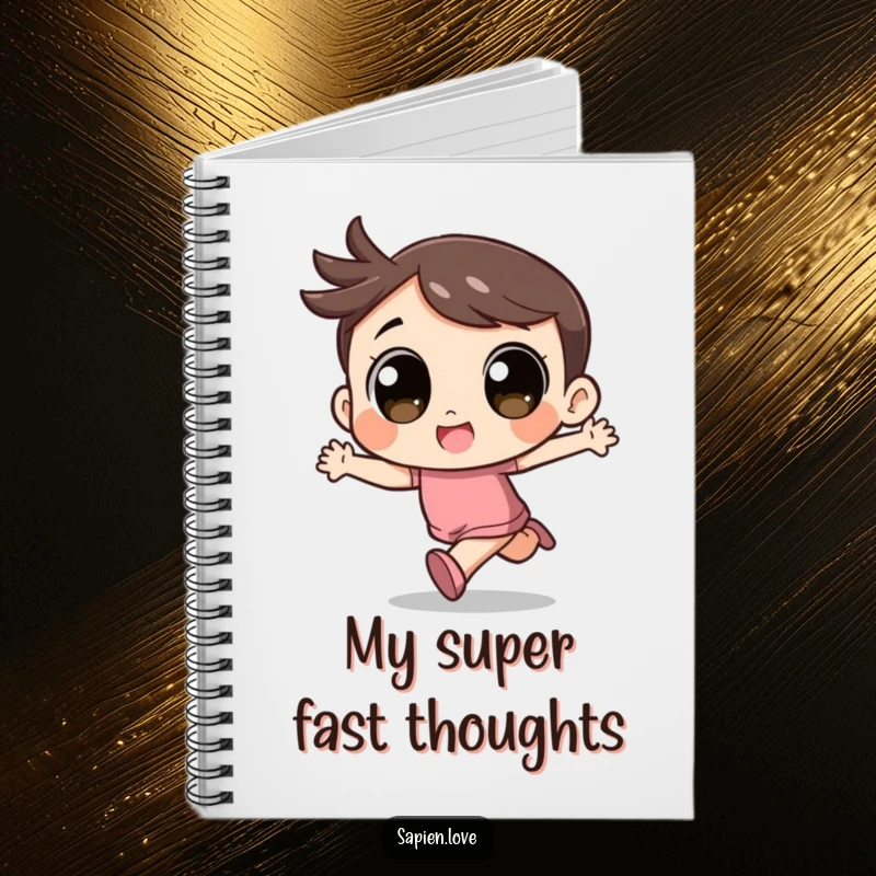 Funny Kawaii Notebook: A cute character with large eyes runs with excitement, for writing.
