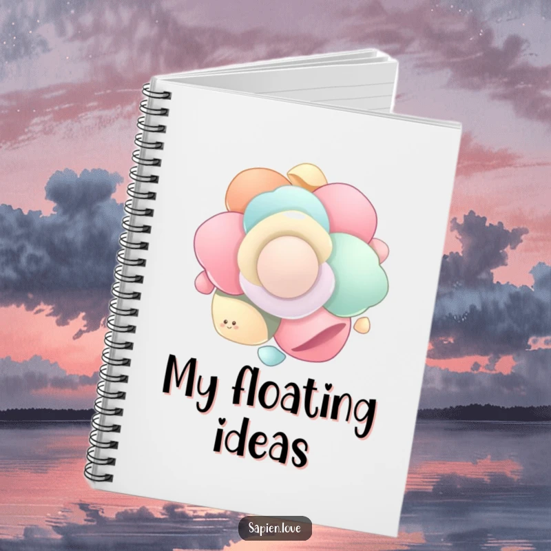Funny Organic Flow notebook featuring smooth, organic shapes gently floating and spinning in unison, perfect for jotting down notes and inspiring peaceful thoughts.