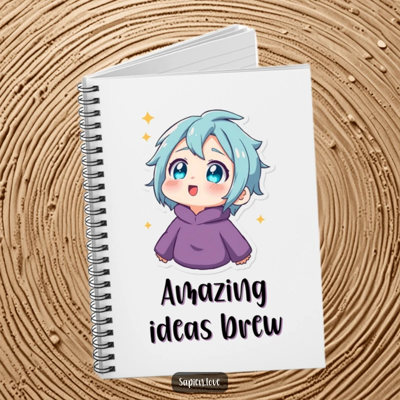 Funny Notebook: A human character with twinkling eyes looks upwards in amazement, ready to capture inspiring thoughts and ideas.