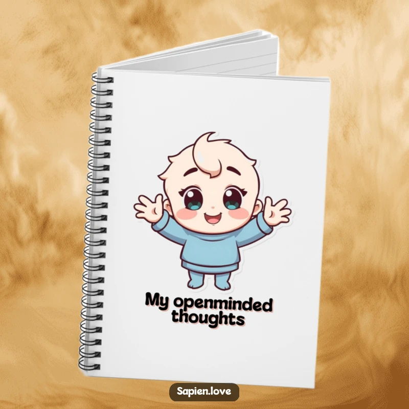 Funny Notebook: A character with cheerful eyes offers a greeting with open arms.