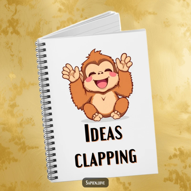 Funny Kawaii Orangutan Notebook, a happy orangutan clapping, a humorous and practical journal for creative minds.