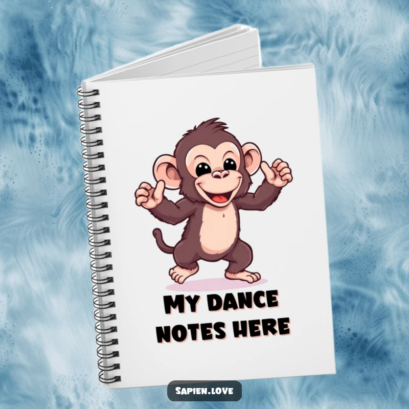 Funny kawaii ape dance notebook, a playful character doing a silly dance, perfect for notes and dance ideas.