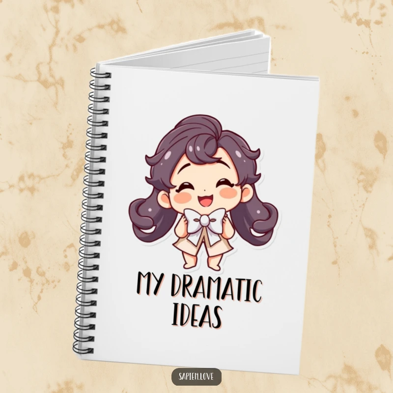 Funny Kawaii Notebook: A smiling cute character performs a theatrical bow, for writing.