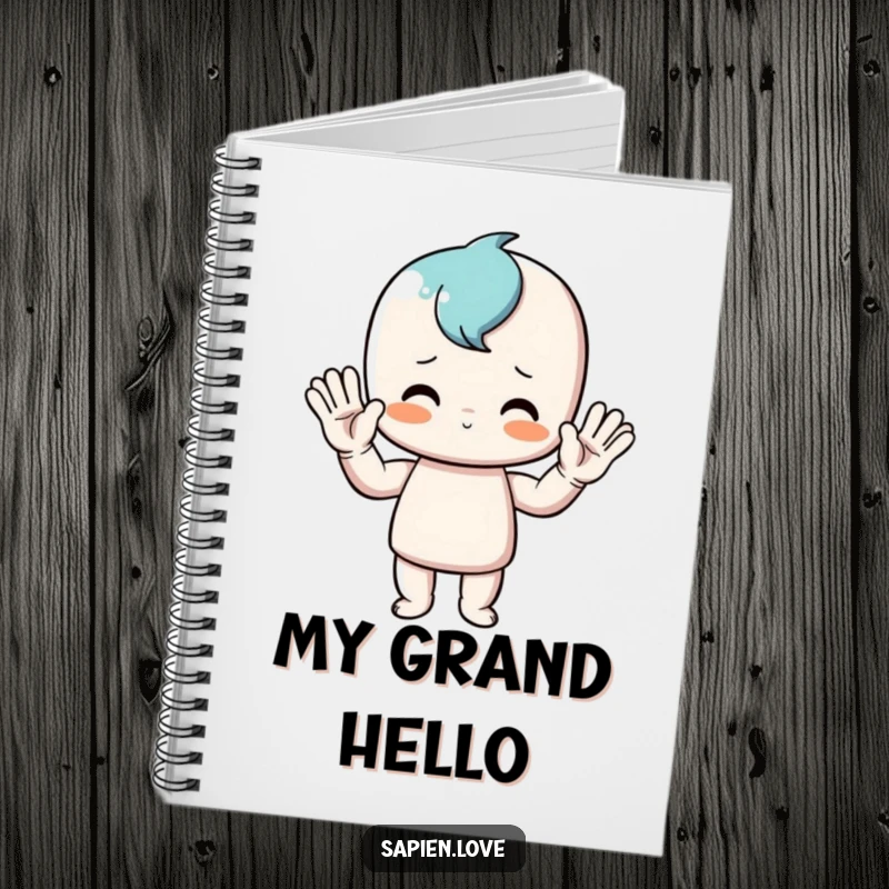 Funny notebook cover featuring a stylized stick figure in the midst of a big, comical wave, inspiring creativity and lightheartedness for all your writing needs.