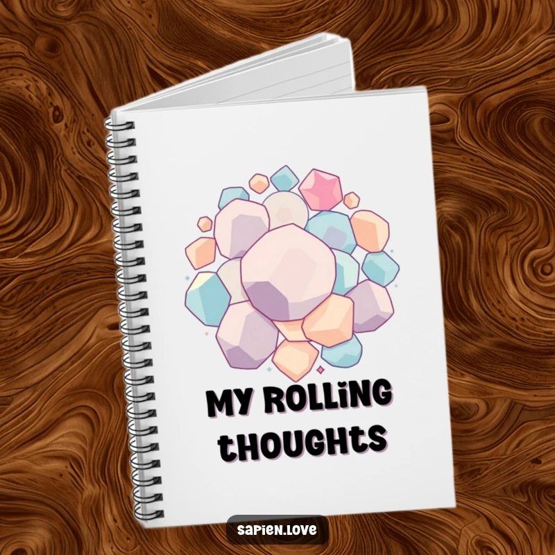 Funny Geometric Bounce notebook featuring interconnected geometric forms bouncing and rolling together, perfect for jotting down notes and inspiring energetic thoughts.