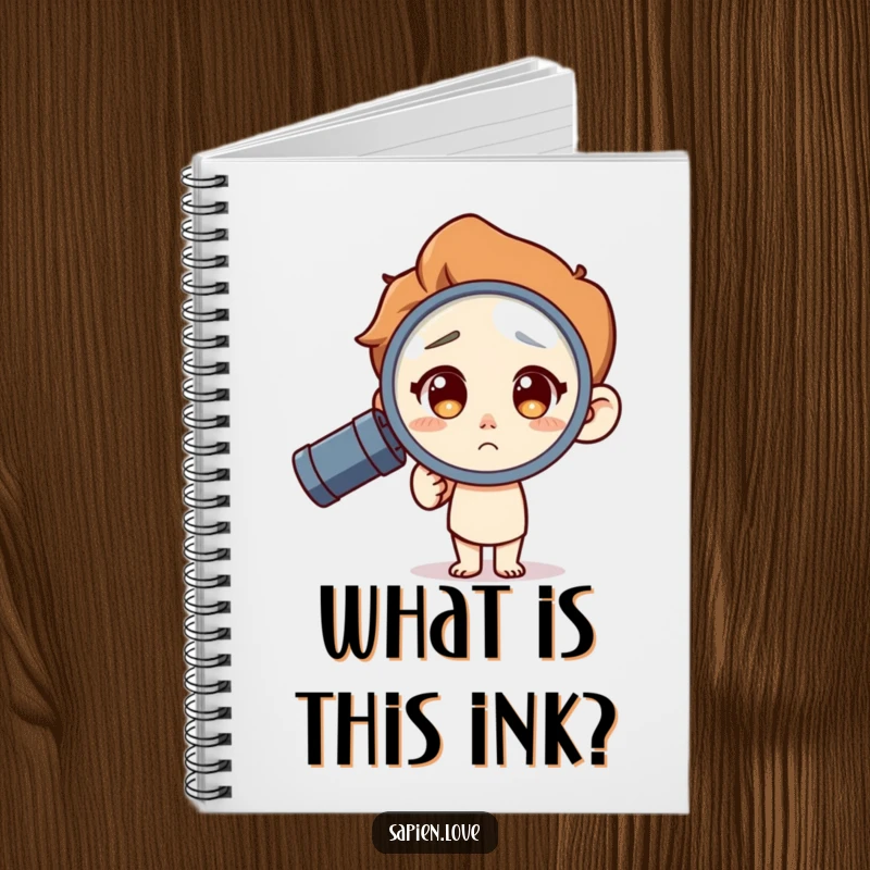 Funny Notebook: A human character with a curious expression peers through a magnifying glass, ready to document any discovery.