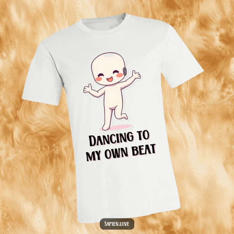 Funny Dancing Figure T-Shirt: A happy humanoid in a fluid, silly dance posture, radiating joy and rhythm, a humorous statement.