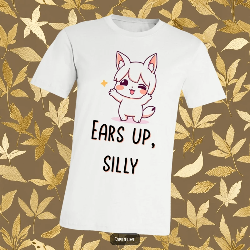 Funny t-shirt featuring a playful character with animal ears performing a comical, silly action. Ideal for a funny gift.