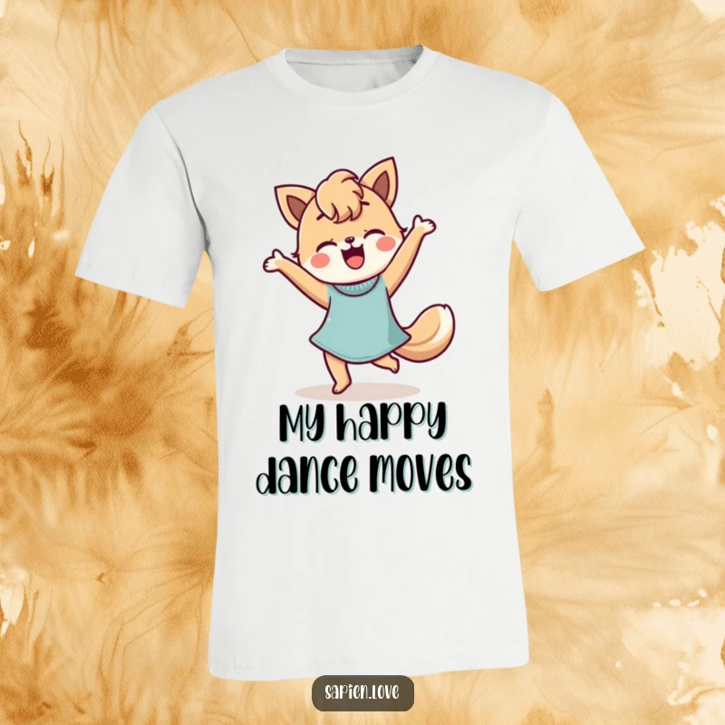 Funny T-Shirt showcasing a stylized person with animal features dancing joyfully, embodying happy self-expression and fun.
