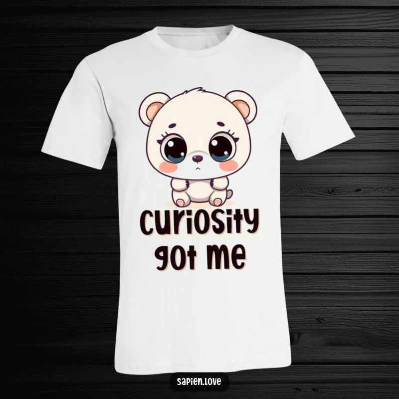 Funny bipedal bear with large, curious eyes exploring the world, a humorous graphic tee.