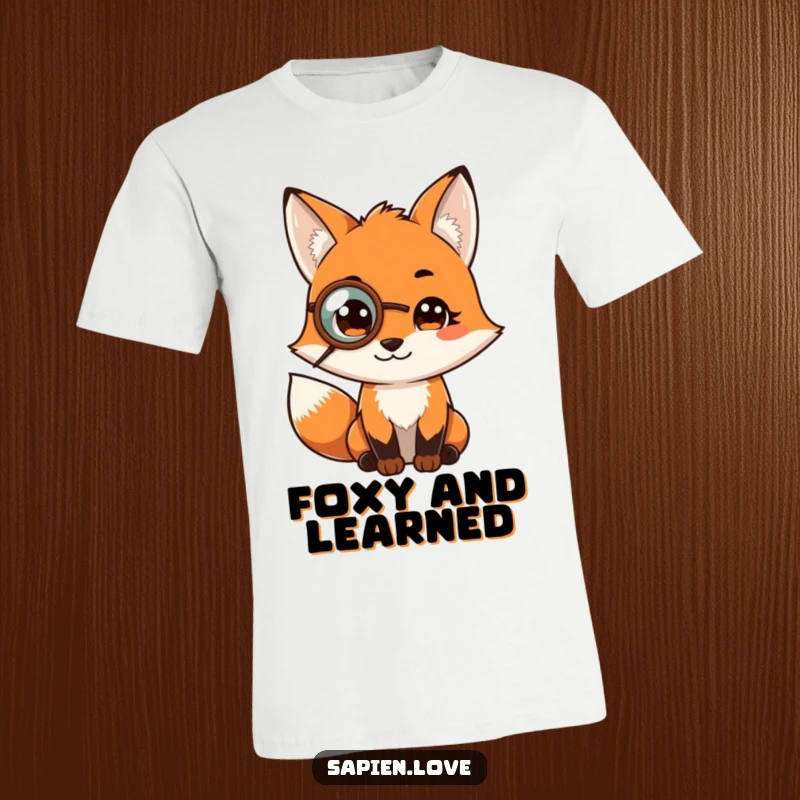 Funny t-shirt featuring a fox character wearing a monocle, looking exceptionally wise and amusingly intellectual.
