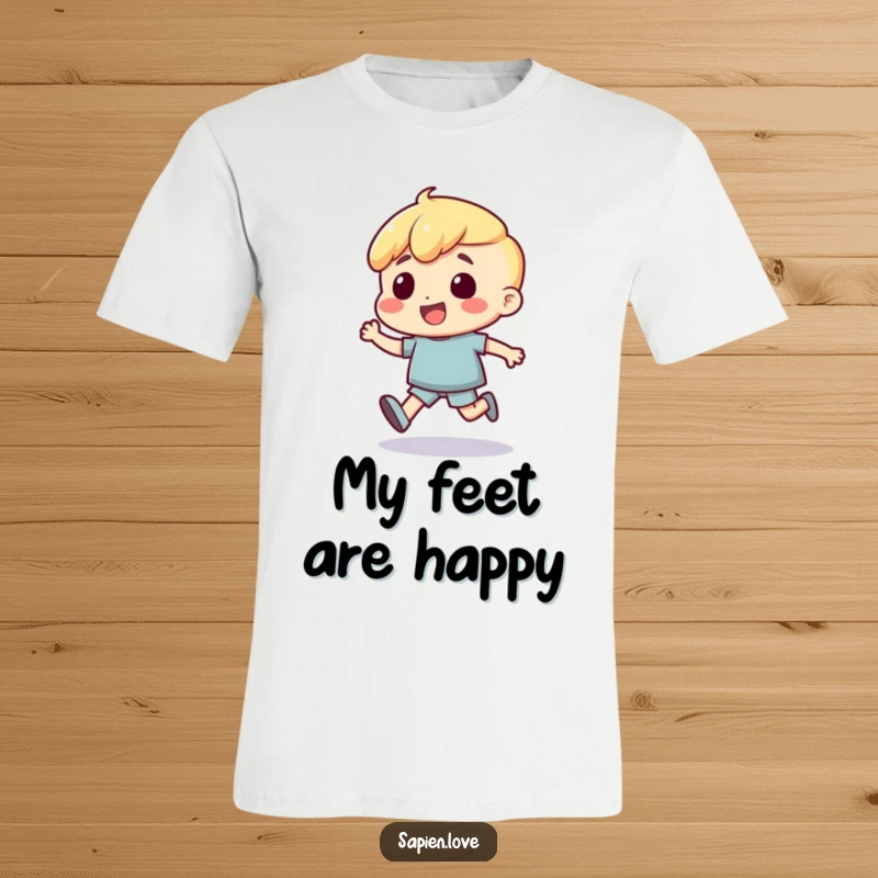 Funny T-Shirt: A human character with a huge smile is captured in a joyful, energetic bounce, conveying pure excitement.