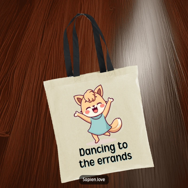 Funny Tote Bag featuring a stylized person with animal features doing a happy dance, perfect for carrying essentials with flair.