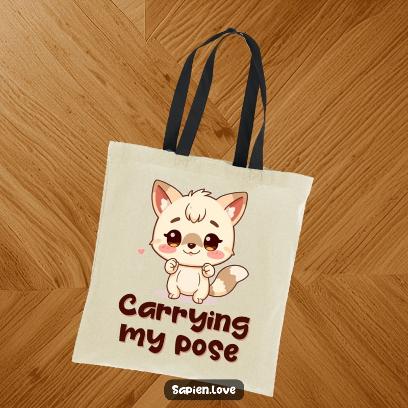 Funny tote bag showing a charming character with animal traits striking a funny pose. A practical funny gift.