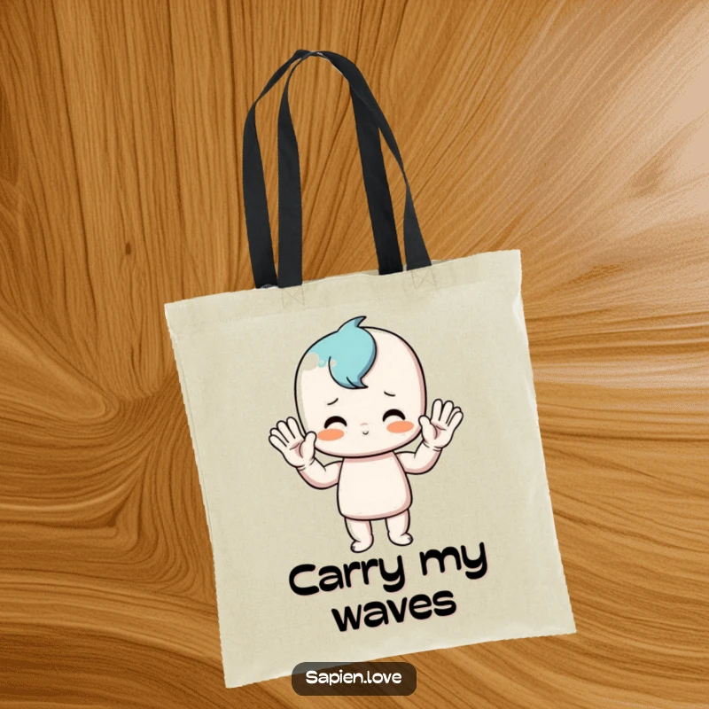 Funny tote bag designed with a stick figure's exaggerated and energetic waving motion, ideal for carrying groceries or daily items with a smile.