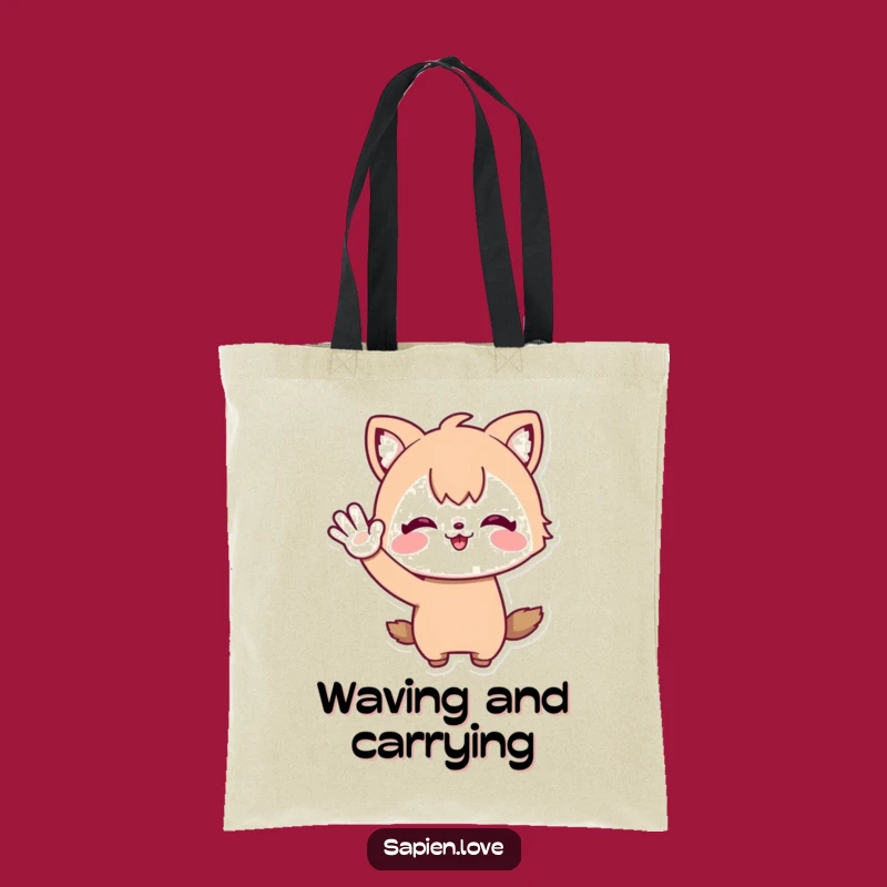 Funny Tote Bag - Whimsical Waving Animal Character for Your Stuff Gift